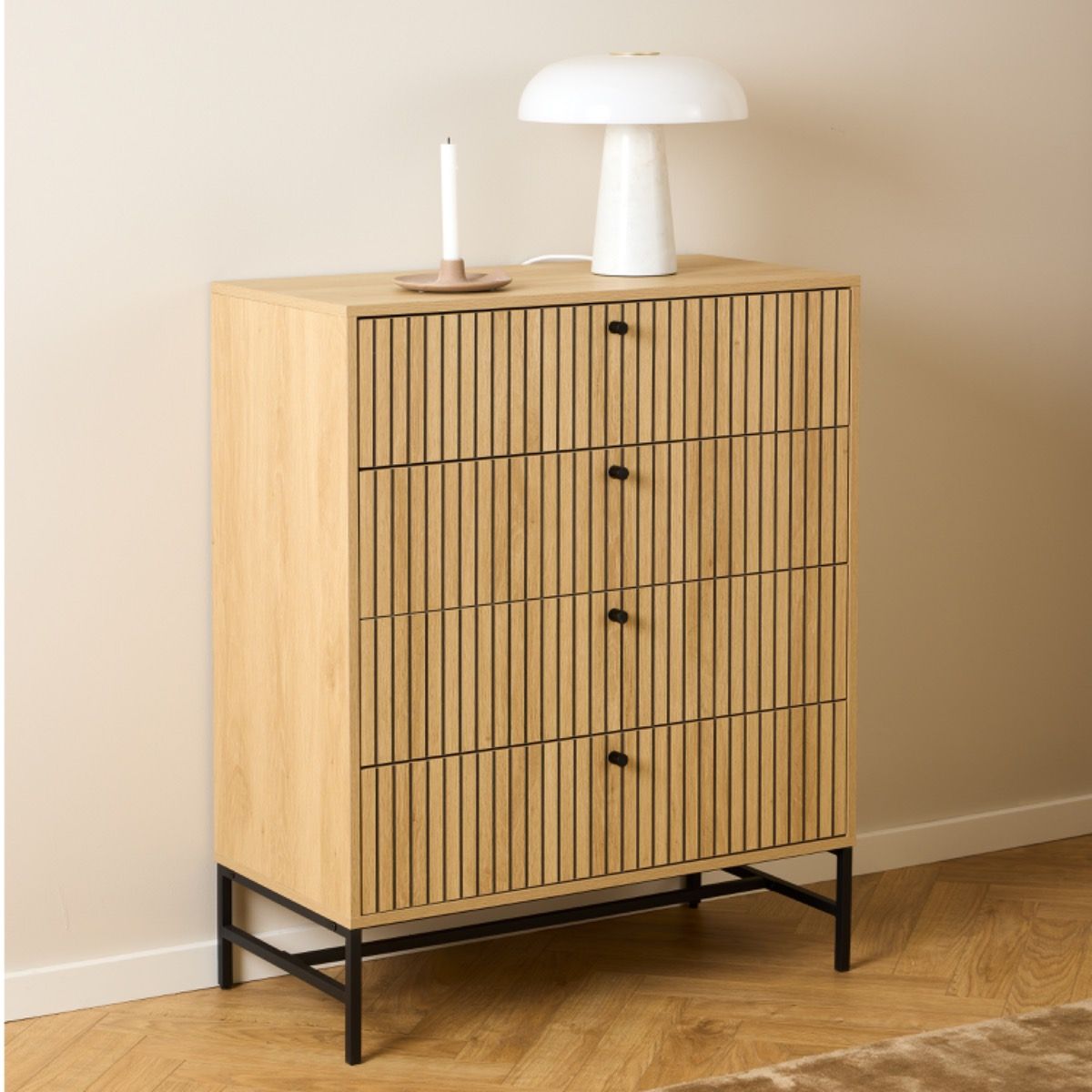 #Colour:Oak Size:4 Drawer
