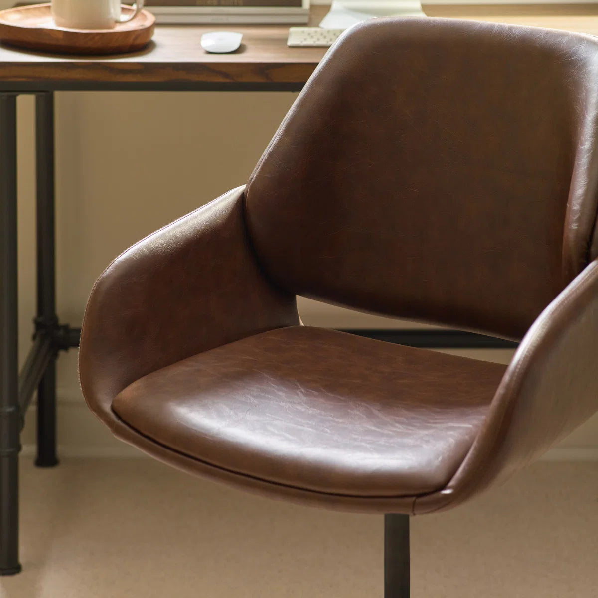 #Colour:Brown Faux Leather